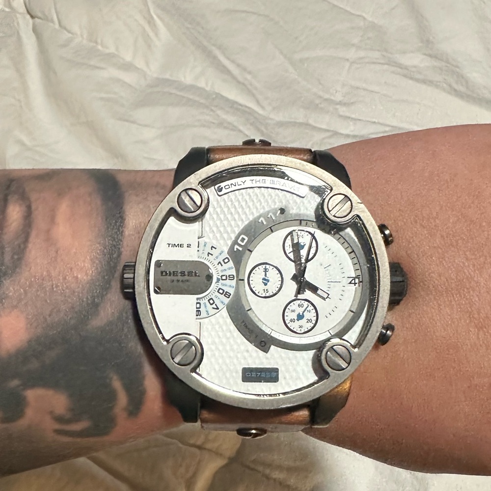 DIESEL DZ7269  LITTLE DADDY 3 BAR BROWN LEATHER STRAP WATCH